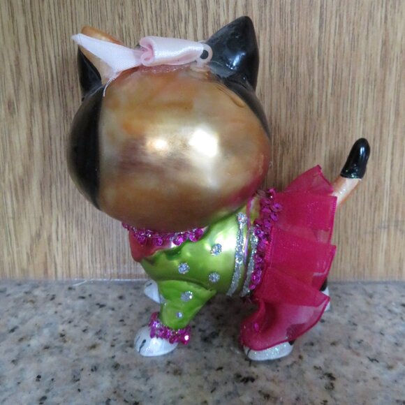 Hand Painted Glass Cute Cat Kitty Christmas Tree Ornament (F83) - Picture 2 of 4